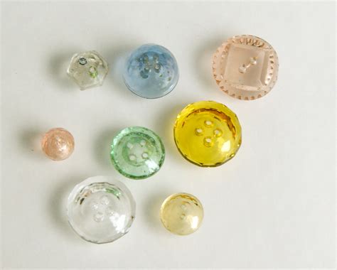 Glass Button Lot 8 Colored Transparents Mixed Sizes