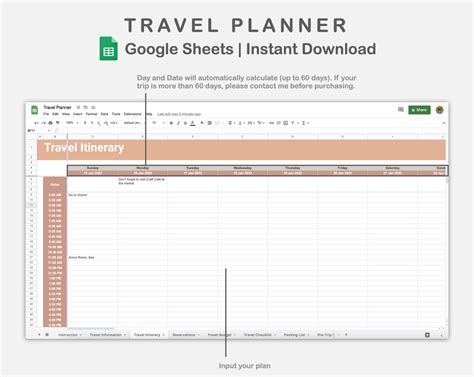 Google Sheets Travel Planner Vacation Spreadsheets Trip Etsy