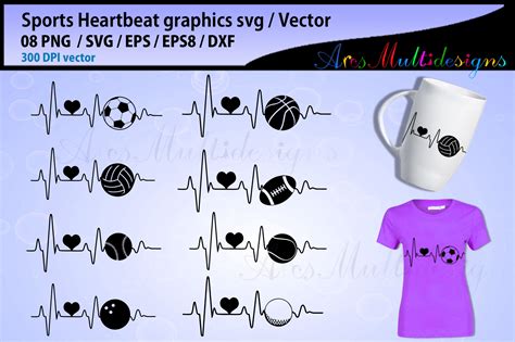 Sports Ball Heartbeat Svg Bundle Football Heartbeat Baseball Heart