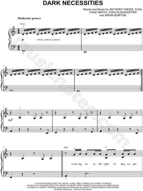 Red Hot Chili Peppers Dark Necessities Sheet Music Easy Piano In A Minor Download And Print