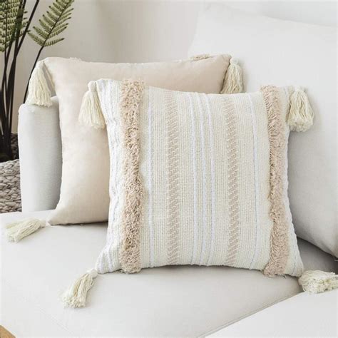 LOMOHOO Boho Throw Kissenbezug Kissen Tufted Tassel Woven Decorative