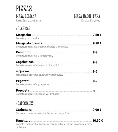 Carta Menú ~ Mamma Mia Pizzería