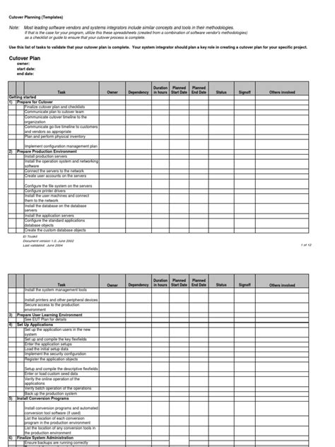 Cutover Plan Template