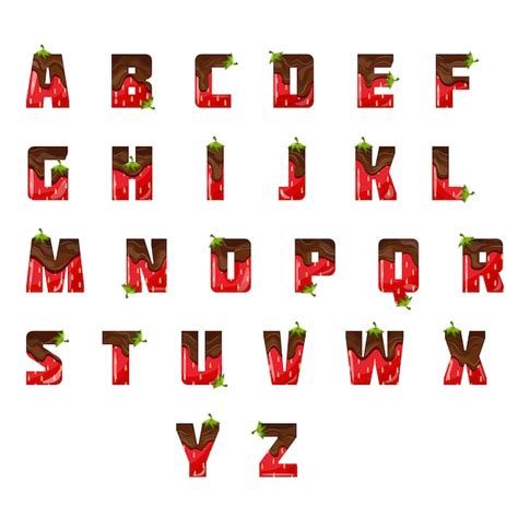 Alphabet Original Avec Dessin De Fraise Avec Chocolat Noir Fondu Et