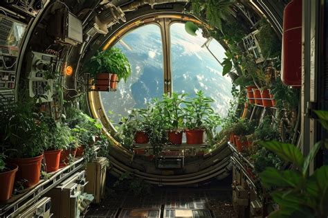 Premium AI Image | plants growing in a space station