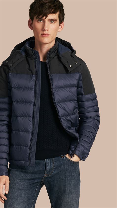 Burberry Cotton Mid Weight Down Filled Technical Puffer Jacket Navy In Blue For Men Lyst Uk