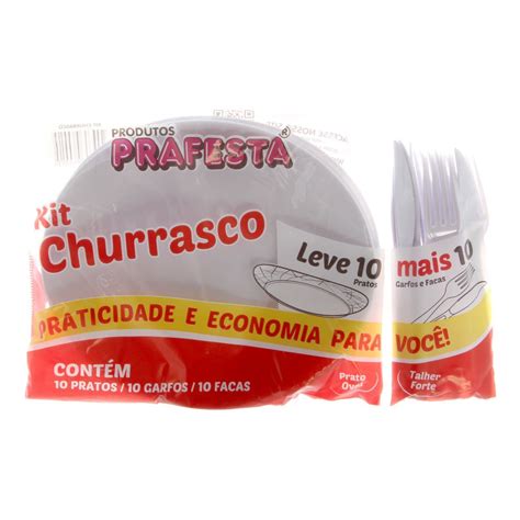 Kit Churrasco Descartável Para Refeição Branco 10 Pratos 10 Garfos