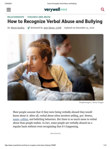 How To Recognize Verbal Abuse And Bullying Pdf Bullying Violence