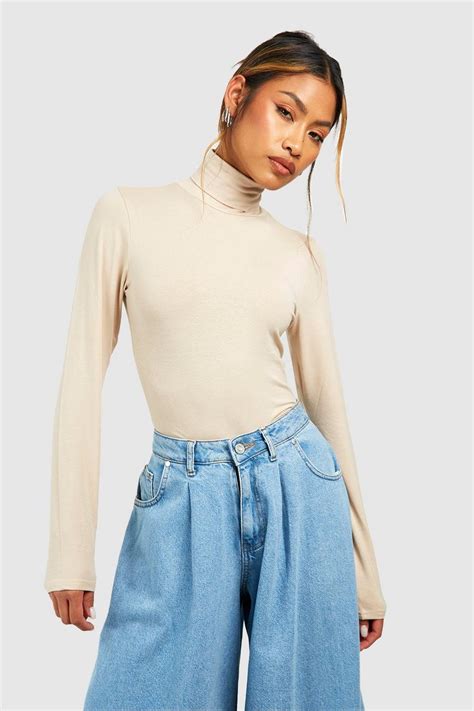 Stone Premium Super Soft Roll Neck Long Sleeve Top Boohoo Uk