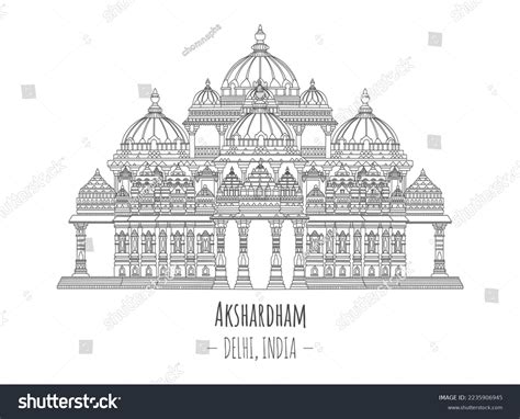 Hand Drawn Famous Landmark Vector Akshardham Stock Vector Royalty Free