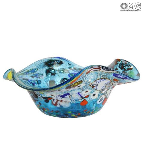 Bell Bowl Light Blue Multicolor Original Murano Glass