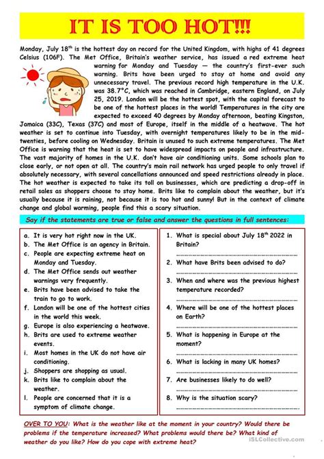 Rc Its Too Hot English Esl Worksheets For Distance Learning And Physical Classroo