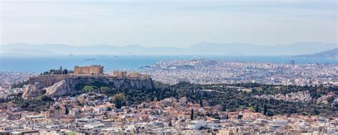 Atens Grécia Acropolis E Templo De Parténon a Partir De Lycabettus