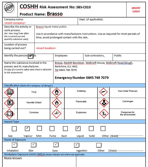 Coshh Risk Assessment Brasso