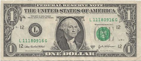 American 1 Dollar bill Actual Size Image