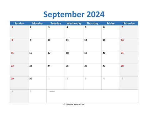 September Calendar Printable Template Charles R Pruitt