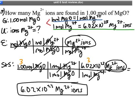 Moles Of Mgo To Mg Ions Science Stoichiometry Step