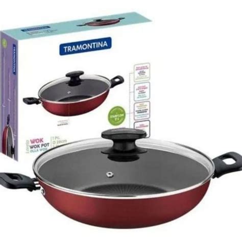 Panela Alumínio Tramontina Wok 28Cm 3 3L Loreto Antiaderente Tampa de