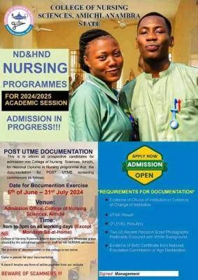 College Of Nursing Sciences Amichi Releases ND HND In Nursing Admission