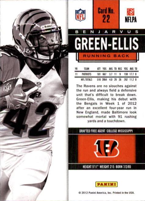 2012 Panini Contenders 22 BenJarvus Green Ellis EBay