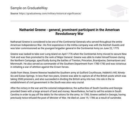 ⇉nathaniel Greene General Prominent Participant In The American Revolutionary War Essay