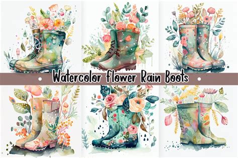 Watercolor Flower Rain Boots Background