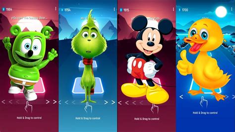 Gummy Bear Vs Mr Grinch Vs Mickey Mouse Vs Duck Vs Tiles Hop Edm Rush