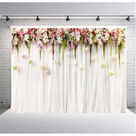 Wedding Flower Wall Backdrop Polyester Fabric Pink Bridal Brick Floral