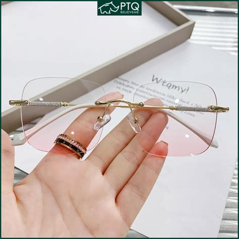 Myopia Glasses Women S Borderless No Color Metal Large Frame Blush