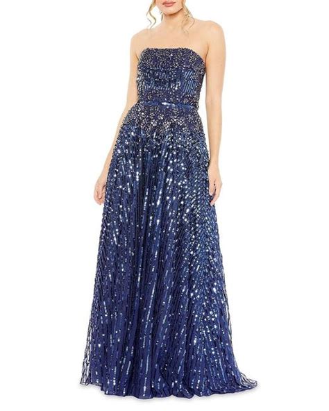 Mac Duggal Embellished Strapless Gown In Blue Lyst