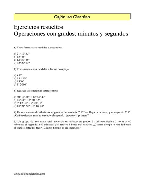 Ejercicios Resueltos Operaciones Con Grados Minutos Y Segundos