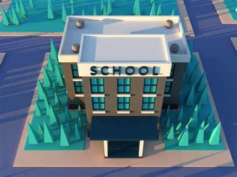 Cute Cartoon City School - 3D Model by malibusan