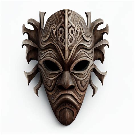 Premium Ai Image Scary Wooden Ritual African Mask Isolated On White