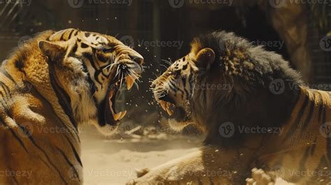 Lion and tiger fight scene 47204502 Stock Photo at Vecteezy