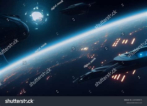 Spaceship 3dillustration Futuristic Vintage Art Wallpaper Stock ...