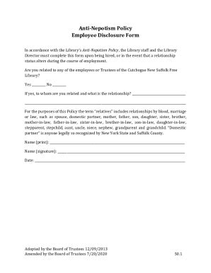 Fillable Online Anti Nepotism Policy Employee Disclosure Form Fax Email