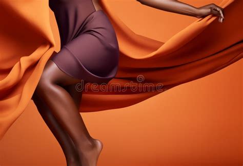 Beautiful Slim Hot Woman Legs In Studio With Light Fabric Flutters In The Wind Seductive Close