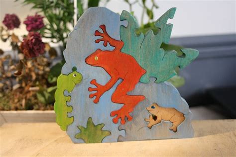 Puzzle en bois grenouille 7 pièces réalisé artisanalement en Etsy