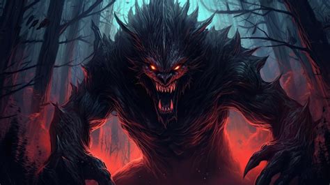 Premium AI Image | A black monster with red eyes and sharp claws