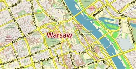 Warsaw Warszawa Poland Pdf Vector Map City Plan Low Detailed For Small