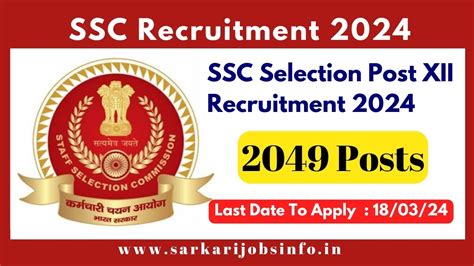 SSC Selection Post XII Recruitment 2024 Apply Online For 2049 Posts