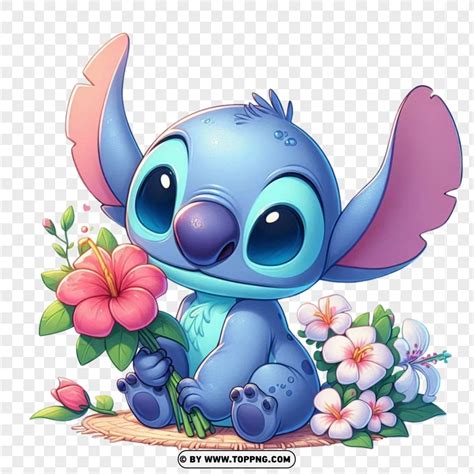 Cute Stitch With Flowers | TOPpng