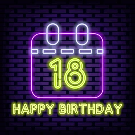 18 ° Feliz Cumpleaños Cita De Neón De 18 Años Sobre Fondo De Pared De