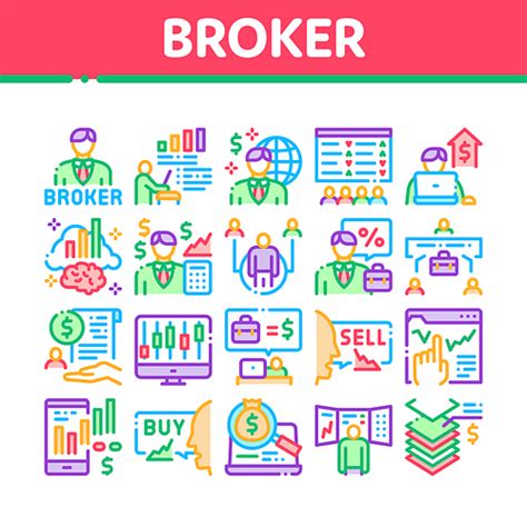 Broker Advice Business Collection Icons Set Vector Broker