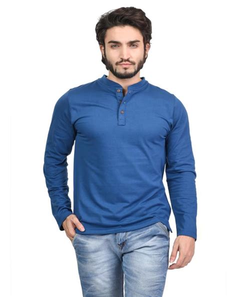 Kalt Men Blue Solid Cotton Blend T Shirt JioMart