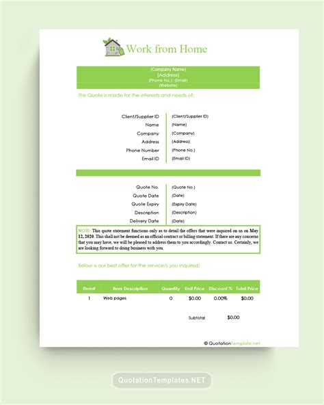 Work From Home Quote Template Grn Quote Templates