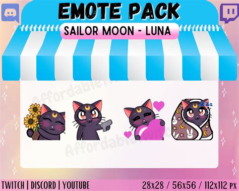 Premade Luna Sailor Moon Twitch Emotes Badges 4 PACK Black Etsy Denmark