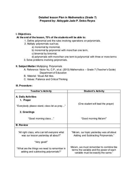 Detailed Lesson Plan In Math Grade 2