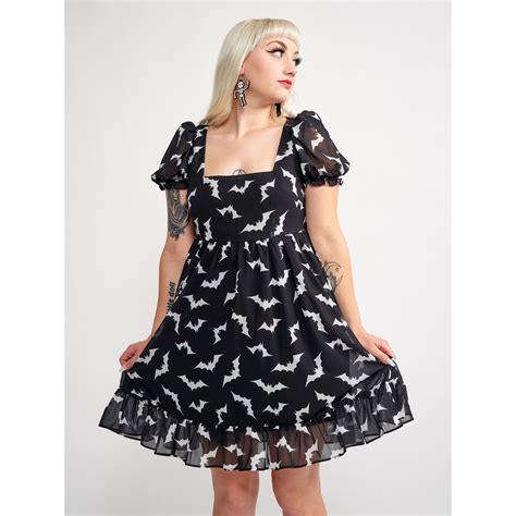 Sourpuss Luna Bats Cream Puff Dress Blk Wht