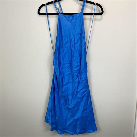 Zara Light Blue Mini Dress With Open Back And Silver Depop